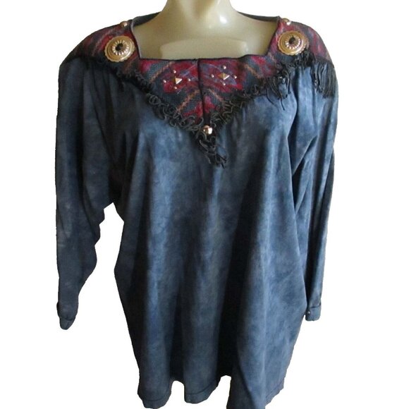 True Vintage 1980s Womens XL Western Top OSFA Concho leather Fringe Boos USA - Picture 4 of 10